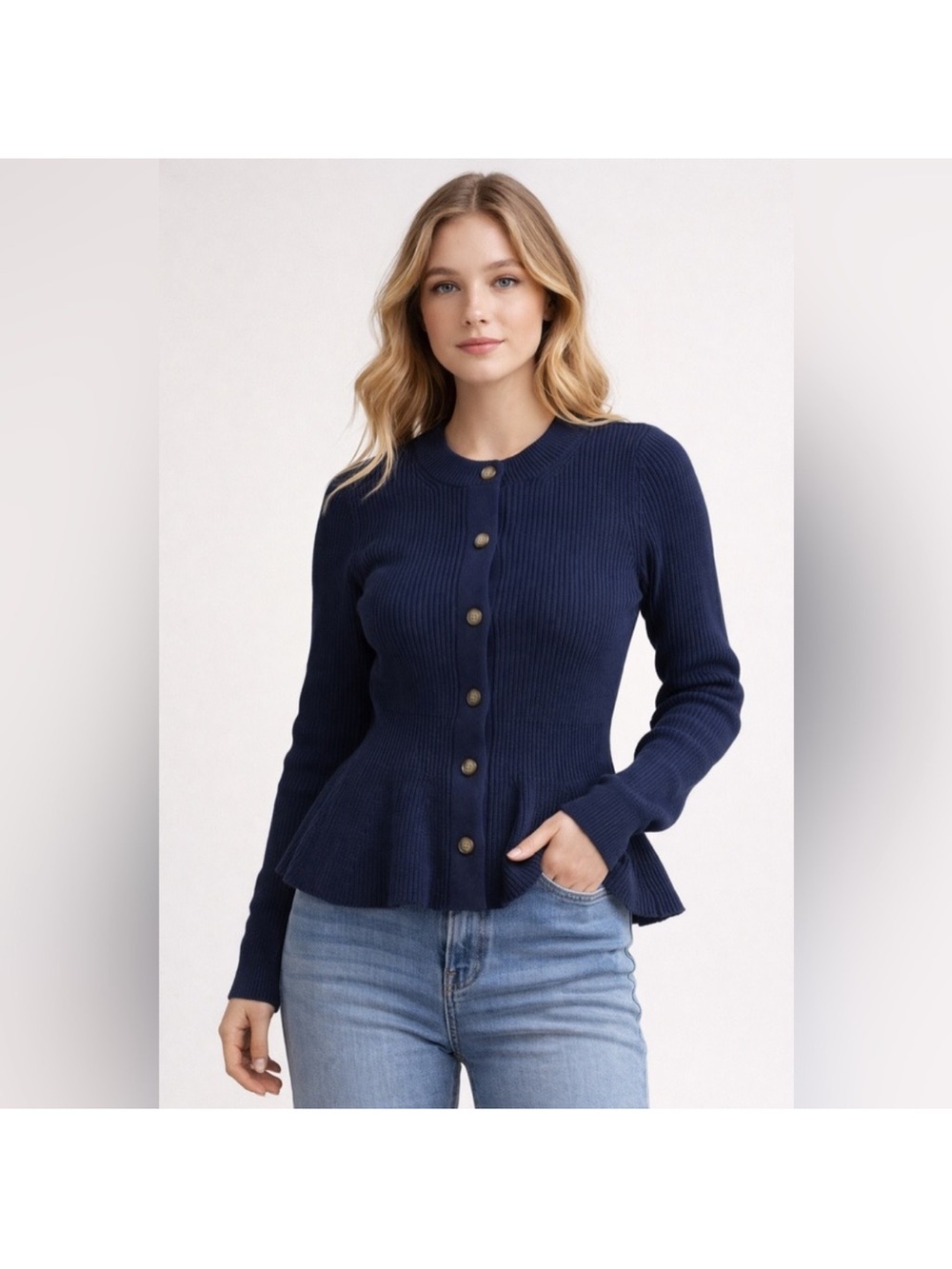 NWT stitch fix 41 Hawthorn Navy Ribbed Crewneck Cardigan
